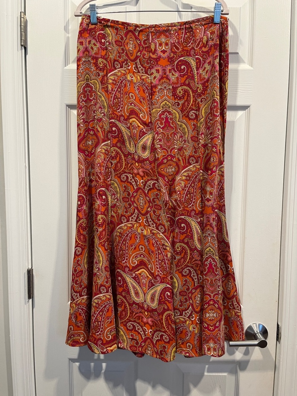 Talbots Paisley‎ Maxi Skirt 100% Silk in Red, Orange and Gold Bohemian Flowy Y2K